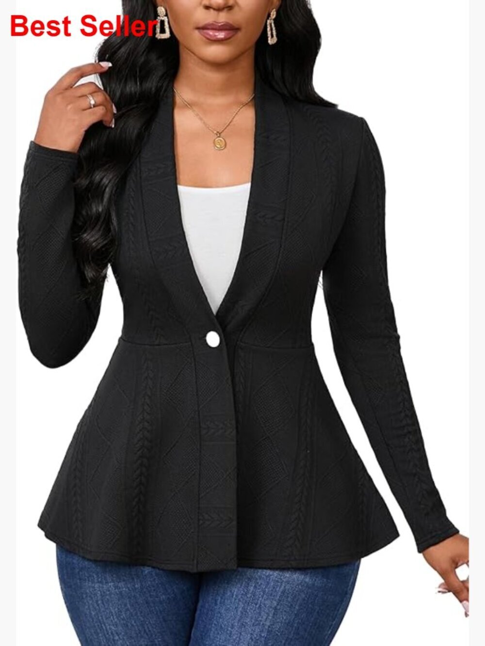 Lightweight Knit Blazer Shawl Collar Button Front Slim Fit